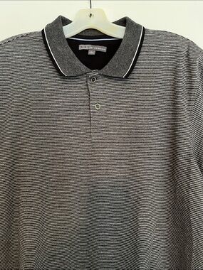 Ike Behar Black and White Micro-Striped Polo L